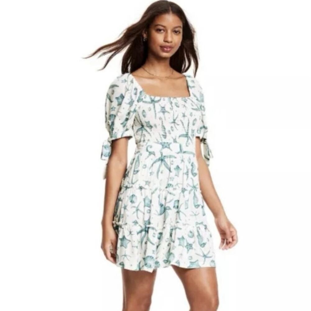 Agua Bendita x Target Smocked Sea Creature Dress | White Teal | Sz XL | Coastal